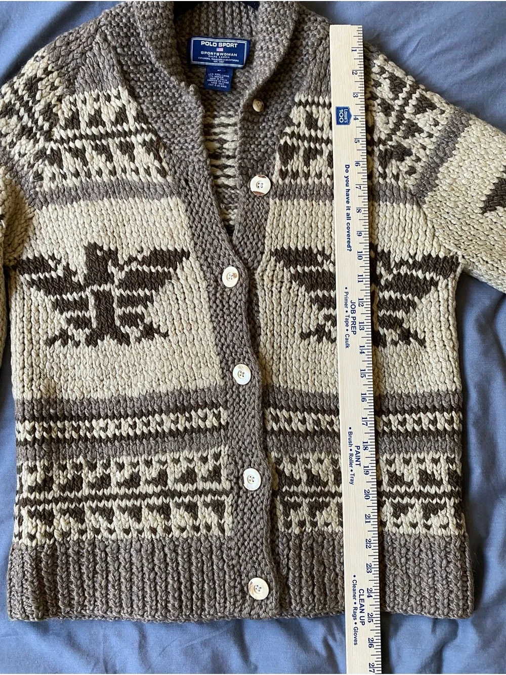 Polo by Ralph Lauren Cream and Brown Fair Isle Shawl Collar Cardigan